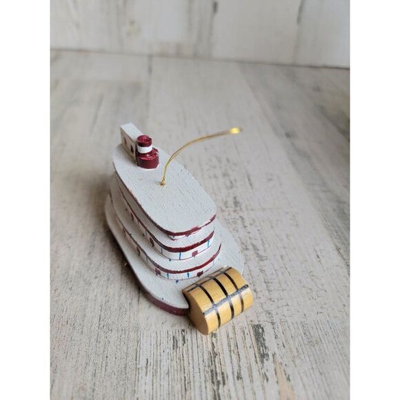 Wooden red boat fairy vintage ornament Xmas - Picture 8 of 9